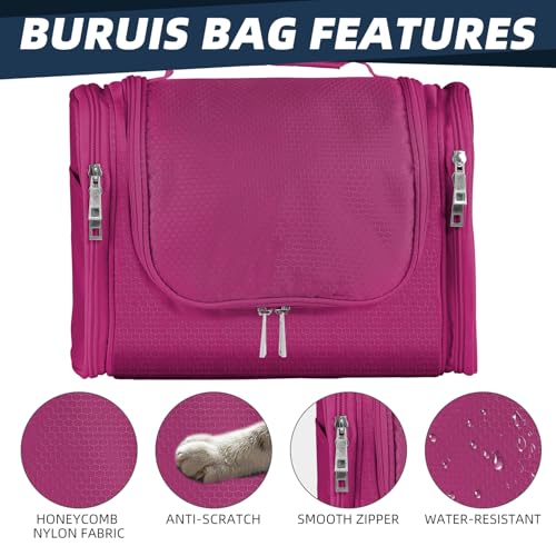 Buruis Large Waterproof Hanging Toiletry Bag for Travel - Fuchsia