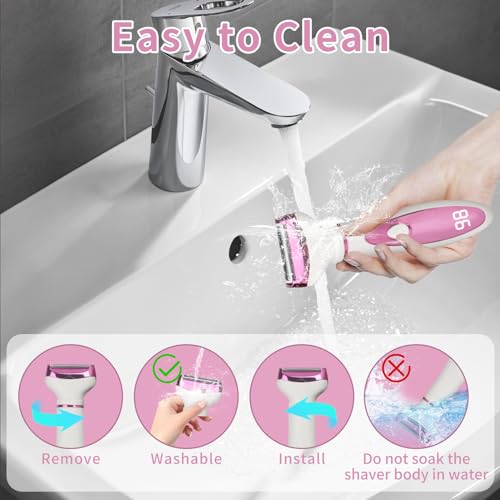 Wet & Dry Electric Razor for Women Men,4 in 1 Rechargeable Led Display Electric Shaver and Facial Hair Remover,Painless Ladies Body Razors for Nose Face Body Leg Bikini Arm Hair (Purple)