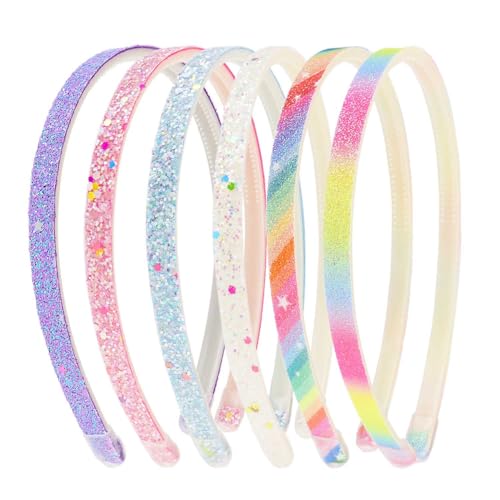 TKYPZY 6 Pack Glitter Headbands - Colorful Non-Slip Hair Accessories
