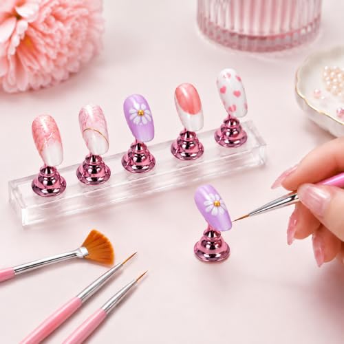 HAIY 35Pcs Nail Art Practice Kit with Magnetic Nail Stands & Dotting Pens - Style A