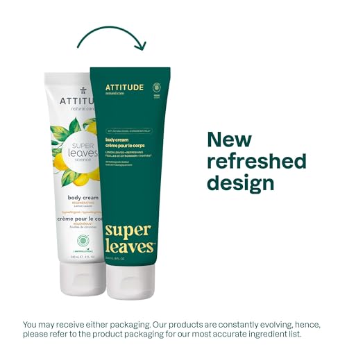 ATTITUDE Body Cream, EWG Verified Vegan Moisturizer, Lemon Leaves, 8 Fl Oz