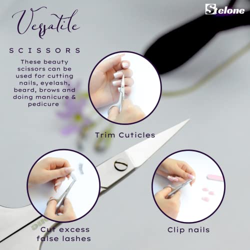 Multi-Purpose Eyebrow & Cuticle Scissors - Stainless Steel Curved Blade for Manicure & Facial Hair - Stelone