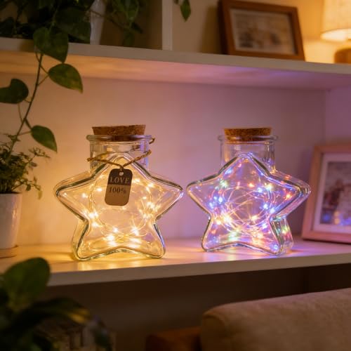 Star Shaped Glass Wishing Bottles with Cork Stoppers - 300ml (2 Pcs)