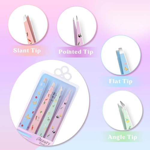 FADLASH Stainless Steel Eyebrow Tweezers Set - 4pcs Precision Grooming Tools