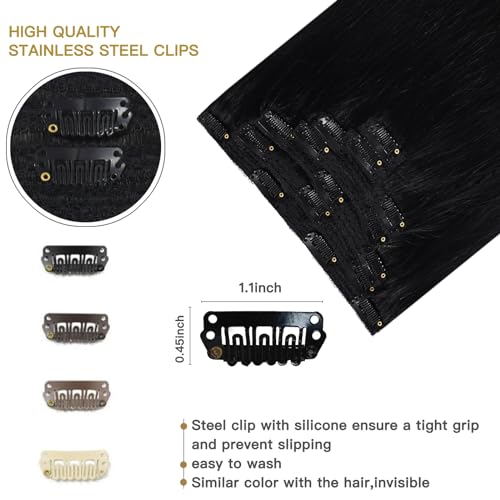 FUBILI Clip In Hair Extensions 12 Inch 80g 5pcs Natural Black Remy Hair