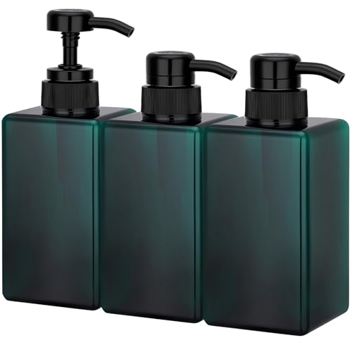 Suream Peacock Blue 3-Pack 15oz Refillable Shampoo & Conditioner Bottles, Eco-Friendly Pump Dispensers, Leak-Proof Bathroom & Travel Use