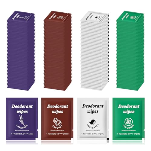 Twoworld 100 Travel Deodorant Wipes, Individually Wrapped, 5.9 x 7 in (Pack of 100)
