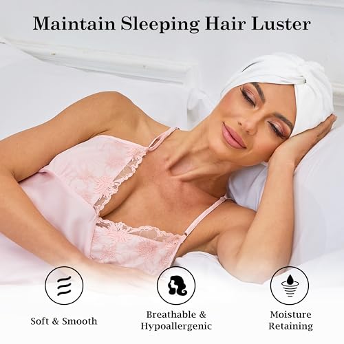 KAAHYNNO Adjustable Silk Satin Bonnet for Sleeping - Pure White