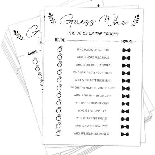 Guess Who The Bride or Groom Game Cards for Bridal Showers - 30 Pack