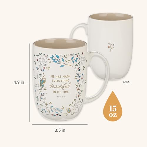 Inspirational Ceramic Coffee Mug with Bible Verse - 15 oz Floral Design