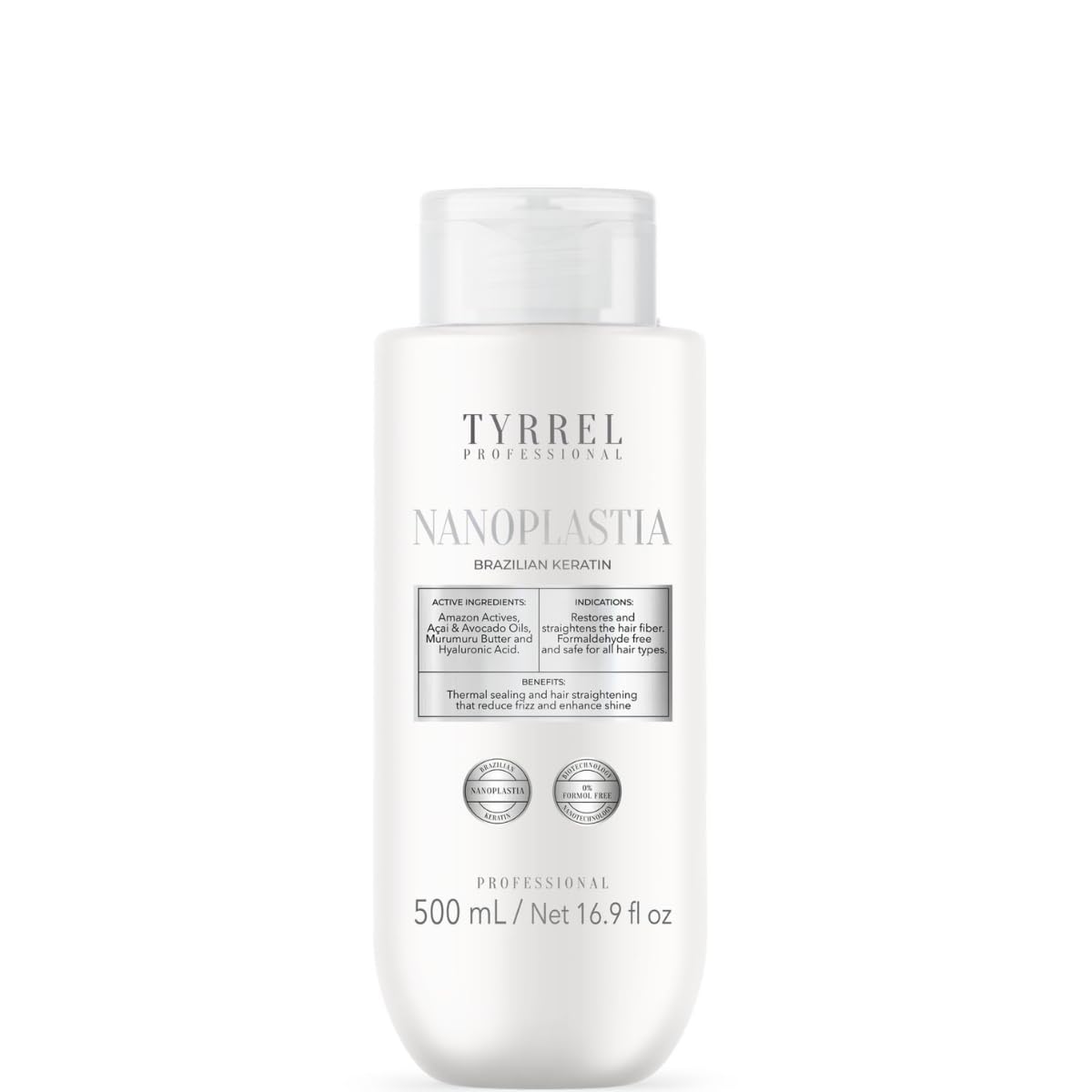 Tyrrel Professional Nanoplastia Brazilian Keratin Hair Treatment - Formaldehyde-Free, 500mL | Smooth & Shine