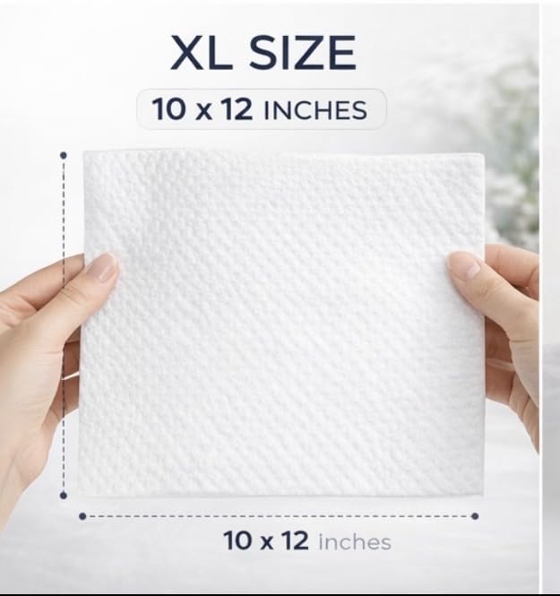 Disposable Face Towels - Ultra Soft Plant-Based Facial Towels for Makeup Removal | XL 50 Count, 10 x 12 Inch
