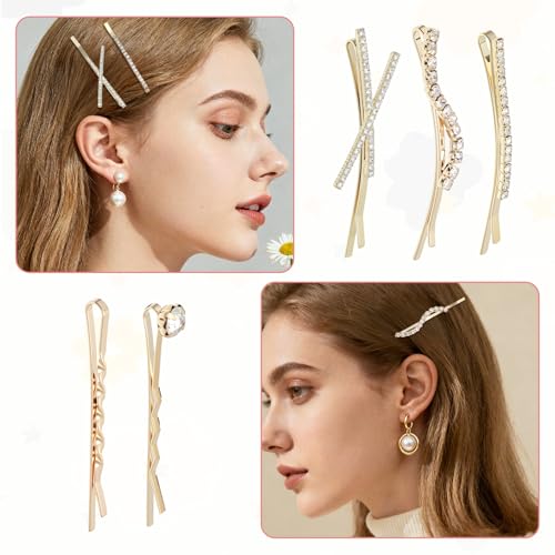 16pcs Rhinestone Hair Pins for Women Gold Hair Clips Bridal & Party Accessories