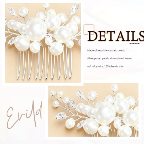 EVILD Pearl Bridal Hair Comb Silver Wedding Hair Accessories for Women