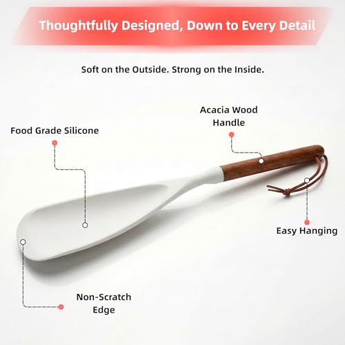 TOPAA 2-Pack Silicone Spoonula Set with Wooden Handle - Heat Resistant & BPA-Free