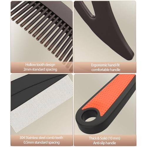 Self-Cleaning Dandruff Comb 2-Pack Set, Hollow Teeth Button-Release Scalp Detox, Fine Tooth 0.5mm & 2mm for Nits Buildup Removal, Women Men Kids, Stainless Steel Ergonomic Anti-Slip Hair Care Tool