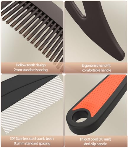 EHBELIF 2PC Brown & Red Dandruff Comb Set - Fine & Standard Tooth Hair Scalp DetoX