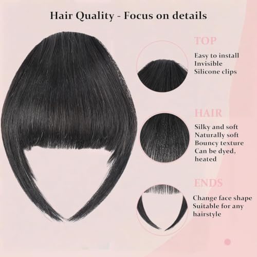 Clip-in French Bangs - 100% Real Human Hair Layered Fringe with Temples