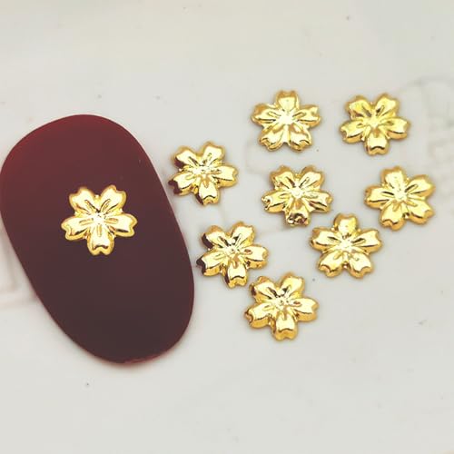 100pcs Gold Flower Nail Charms - Alloy Blossom Decorations