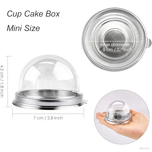 EchoDone 50 Set Clear Mini Cupcake Boxes - Silver Dome Containers