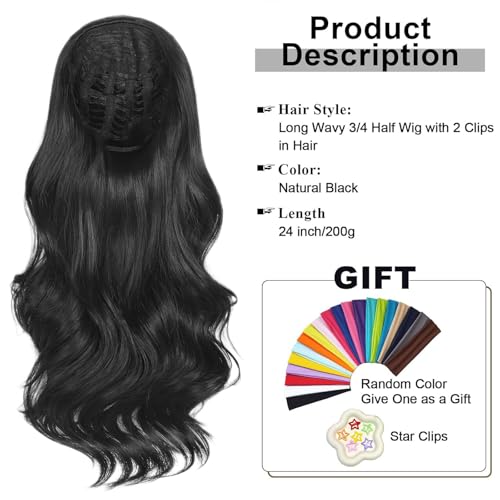 24-Inch Wavy Blonde Half Wig - Synthetic Clip-In Hair Extension
