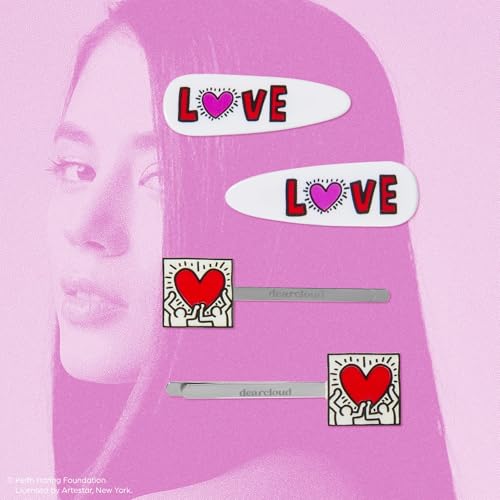 Keith Haring Crease-Free Hair Clips Set of 4 - Love & Unity Design