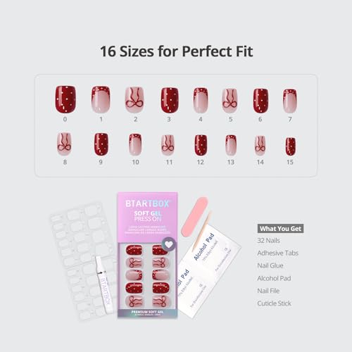 BTArtbox Short Square French Tip Press-On Nails Kit - Scarlet Getaway