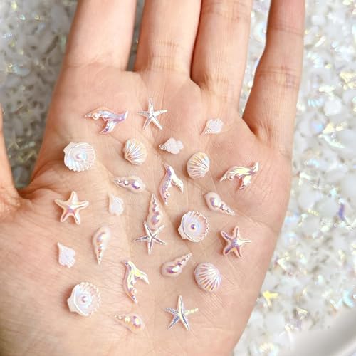 CnSybaris Purple Summer Beach Nail Charms 150pcs Ocean Shell & Starfish Nail Art Decorations