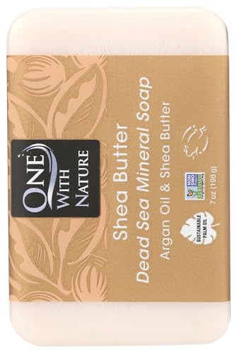 One With Nature Shea Butter Bar Soap 7 OZ - Pack of 1, Natural Dead Sea Minerals