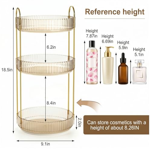 Cididu 360° Rotating Makeup Organizer with 3 Tiers, Large Capacity Cosmetic Storage Shelf