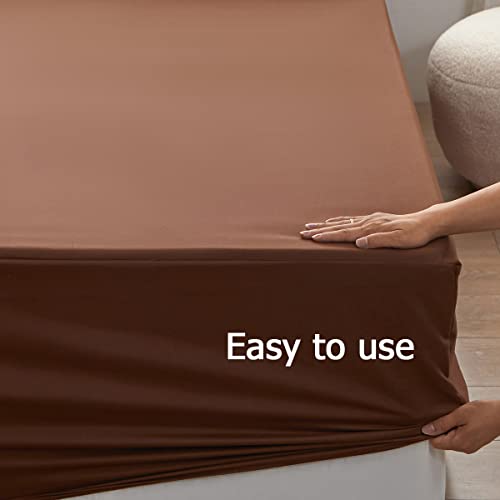 Twin XL Fitted Sheet - Deep Pocket Microfiber - Soft & Durable - Brown