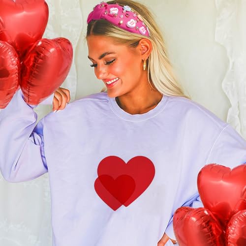 Pink & Rose Red Valentine's Day Headbands for Women Girls Knot Rhinestone Heart Accessories, 2 Pack
