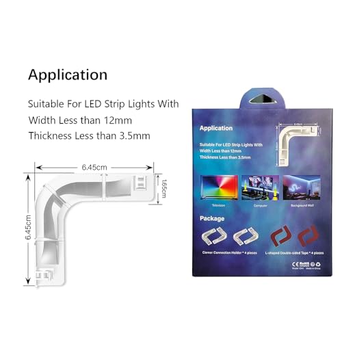 L-Shape LED Strip Light Connectors - Clear White Corner Holders