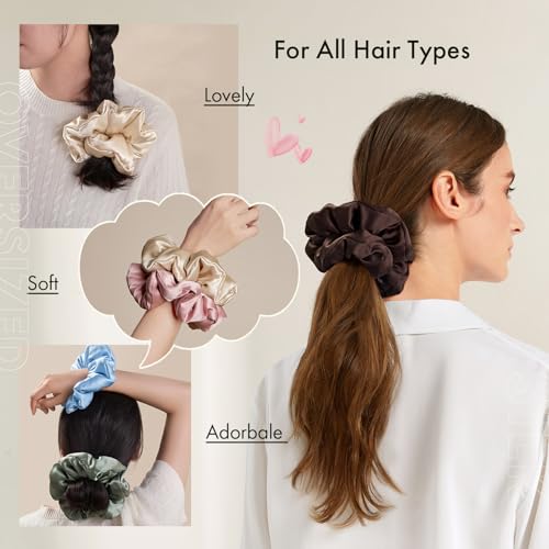LILYSILK Jumbo Mulberry Silk Scrunchie - Oversized Hair Tie, Dark-Coffee