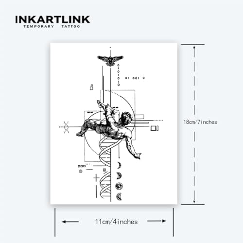 INKARTLINK Semi Permanent Tattoo Sheets - Modern Men Descending Angel Design, Waterproof & Long-Lasting, 2 Sheets
