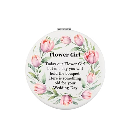 Flower Girl Stainless Steel Compact Makeup Mirror - Wedding Proposal Gift