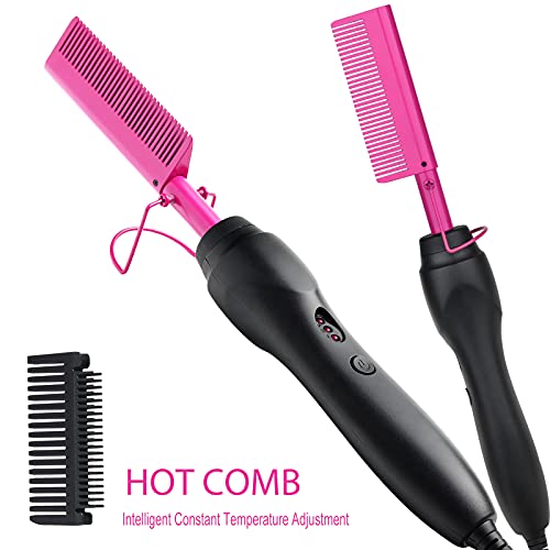 Erokicysh Ceramic Electric Hot Comb - Purple Hair Straightener & Beard Press