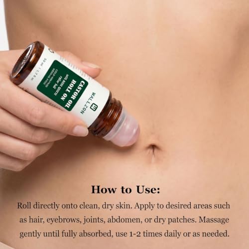 WALLZON Organic Cold-Pressed Castor Oil Roll-On with Rose Quartz Roller