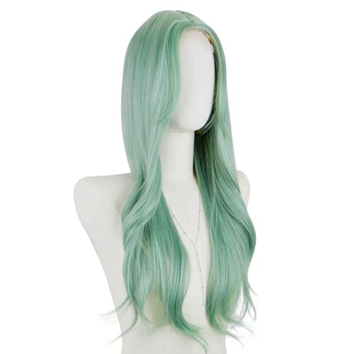 STYLER 29-Inch Long Green Wavy Wig with Bangs - Heat Resistant Synthetic