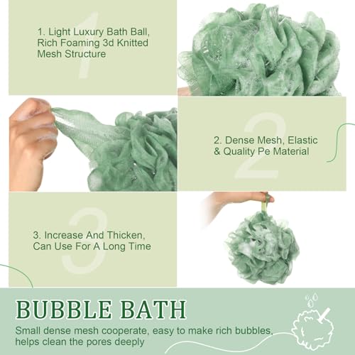 FuWeave 24 Pcs Sage Green Bath Loofah Sponge Set - Exfoliating Shower Scrubber