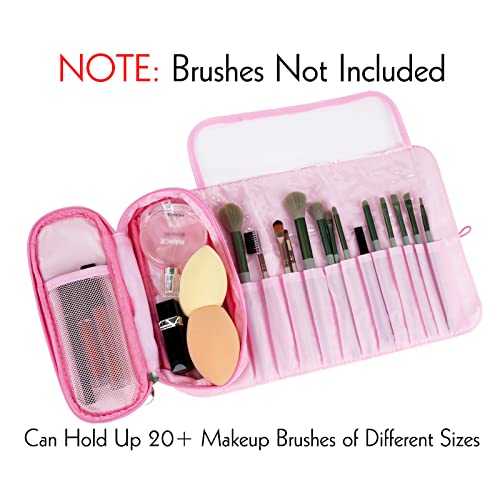 LUEXBOX Portable Pink Makeup Brush Organizer Bag for Travel