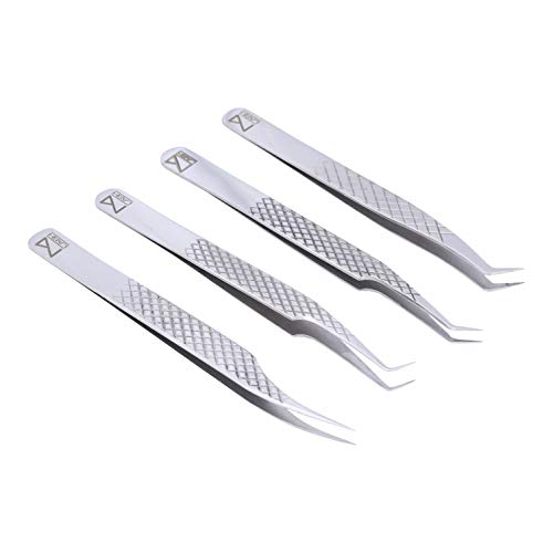 M Lash Eyelash Extension Tweezers Set - 4-Piece Japanese Steel Kit
