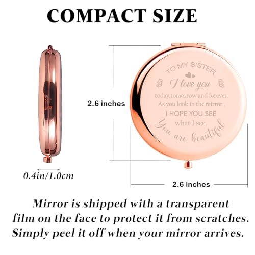 Rose Gold Sister Birthday Gift Compact Mirror from Polzwgck, 2.9" x 2.6"