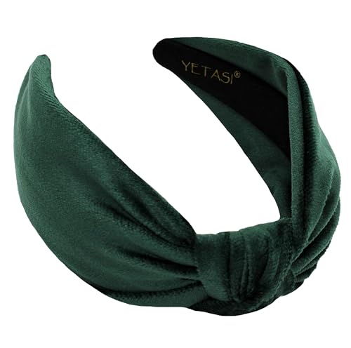 YETASI Green Velvet Knotted Headband for Women - Adjustable & Stylish Hair Accessory