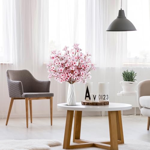 Artificial Cherry Blossom Flowers - 4 Faux Silk Stems for Home Decor