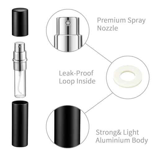 Boao 14 Pcs Black 5ml Travel Perfume Atomizers with Refill Pump