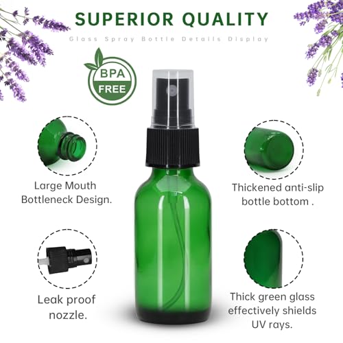 12Pcs 1 oz Reusable Glass Spray Bottles - Leak-Proof Fine Mist for Travel & Skin Care