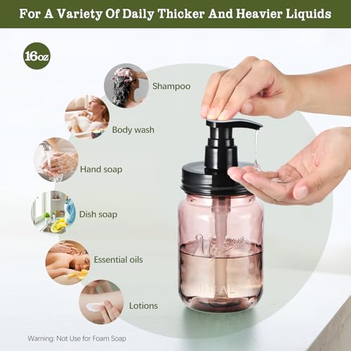 Amolliar 16 Oz Vintage Rose Soap Dispenser with Pump - 2 Pack