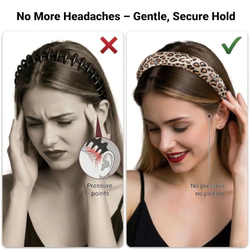 ZLYC Leopard Brown Mulberry Silk Headband for Women - Toothless Design, 1 Count
