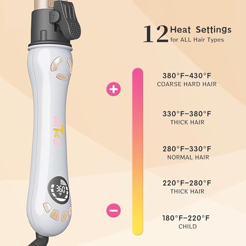 AIKO PRO 1.25in Automatic Rotating Curling Iron – 12 Temp Settings, Dual Voltage